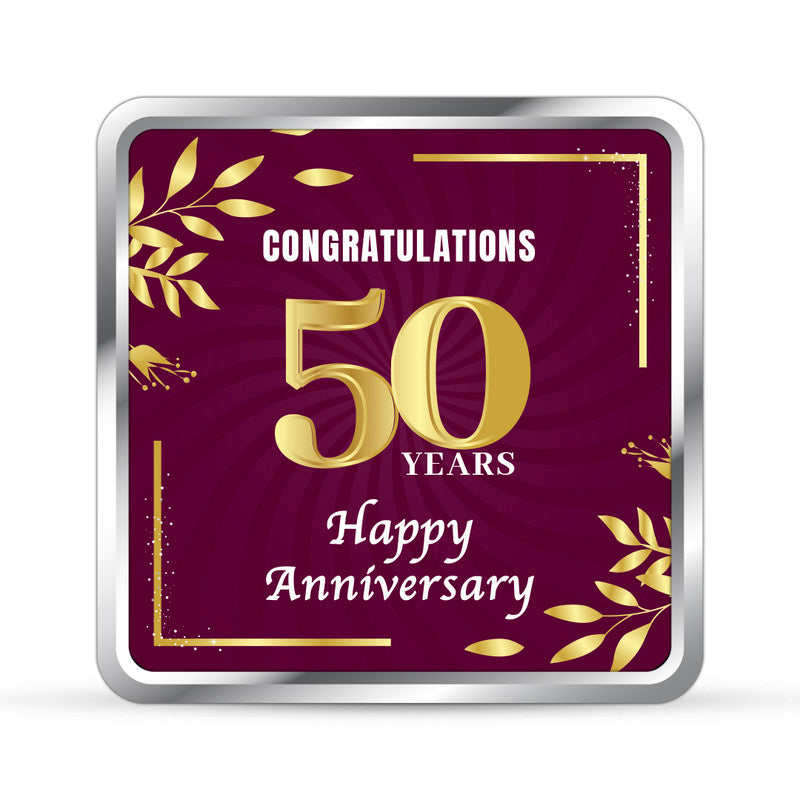50th Anniversary Congratulation Silver Coin – Square Front Design Close-Up