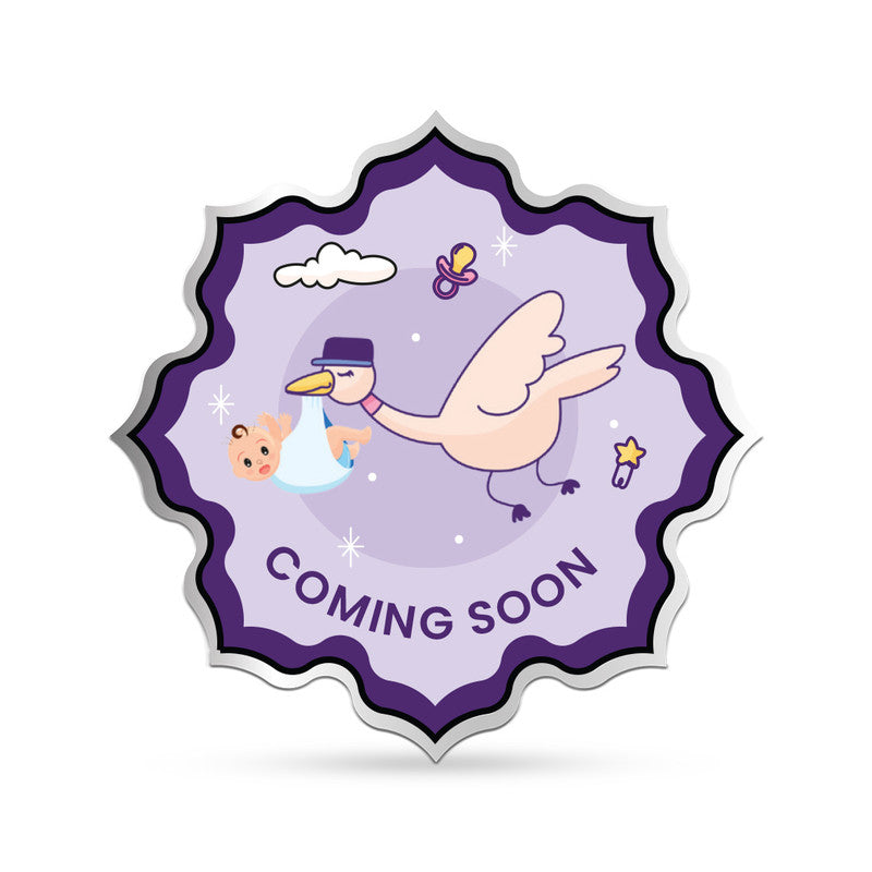 Lotus shape 999 silver coin with personalised baby shower photo or design.