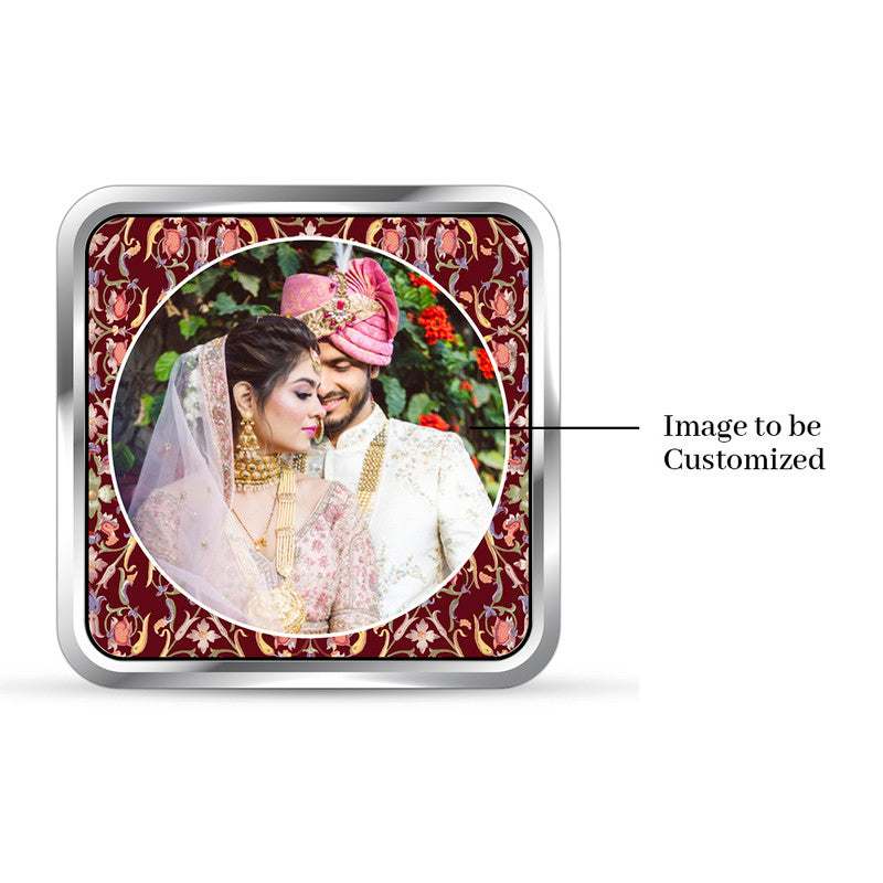 Square pure silver 999 personalized wedding coin with custom couple photo — premium unique gift.