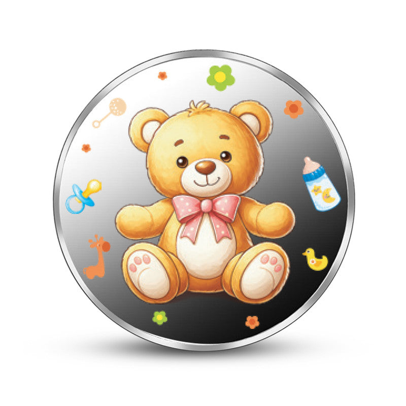 Newborn 999 Pure Silver Coin Teddy Bear Design Round Shape