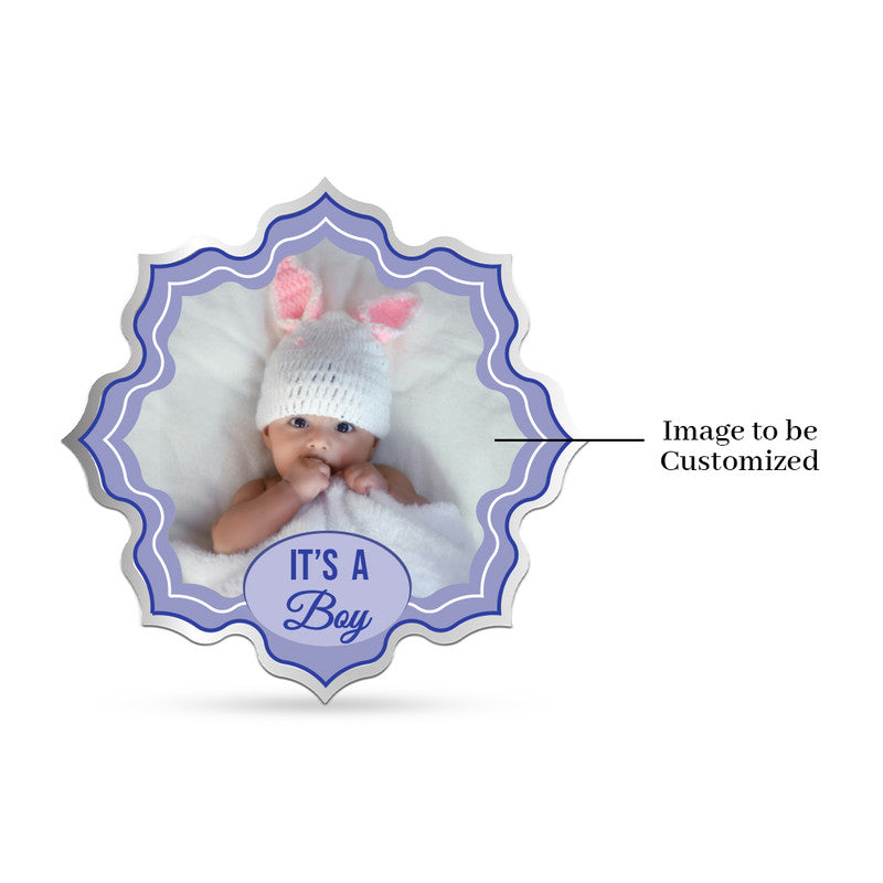 Lotus shape 999 silver coin with customised Baby’s First Treasure newborn photo.