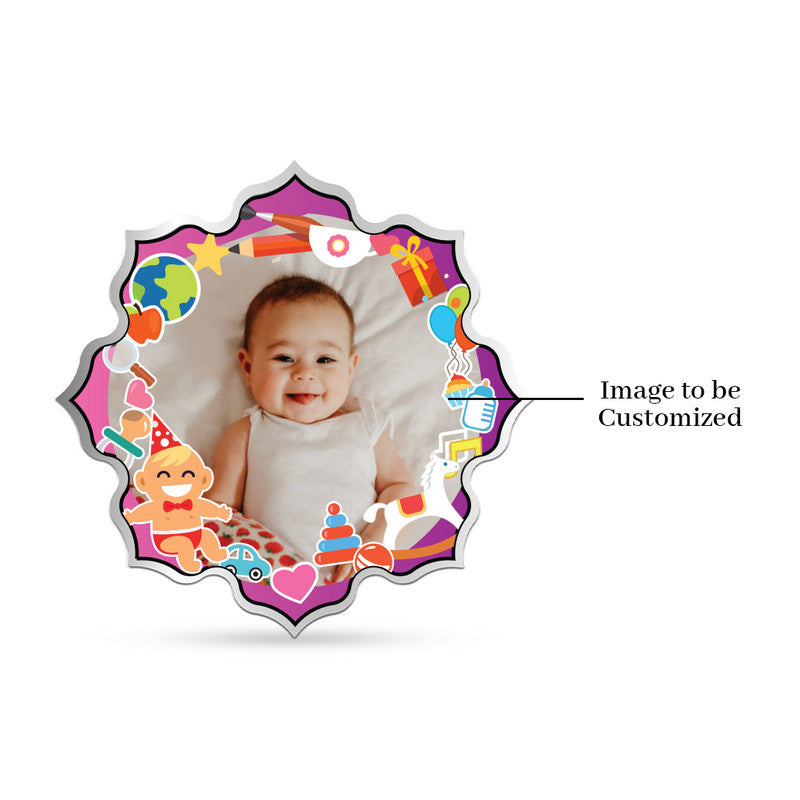 Lotus shape 999 silver coin with customised baby girl precious keepsake photo.