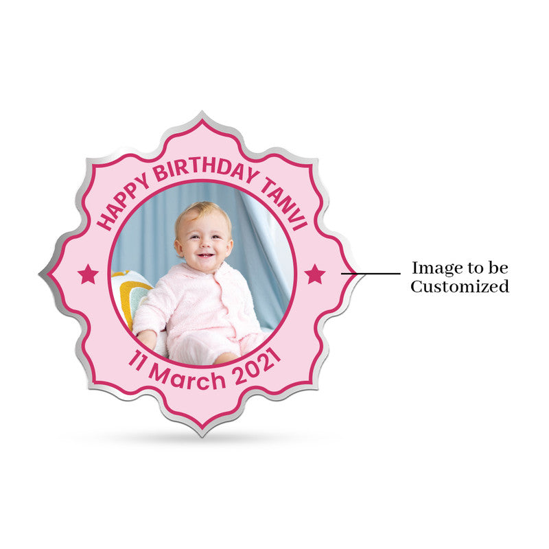 Lotus shape 999 silver coin with customised little girl birthday photo.
