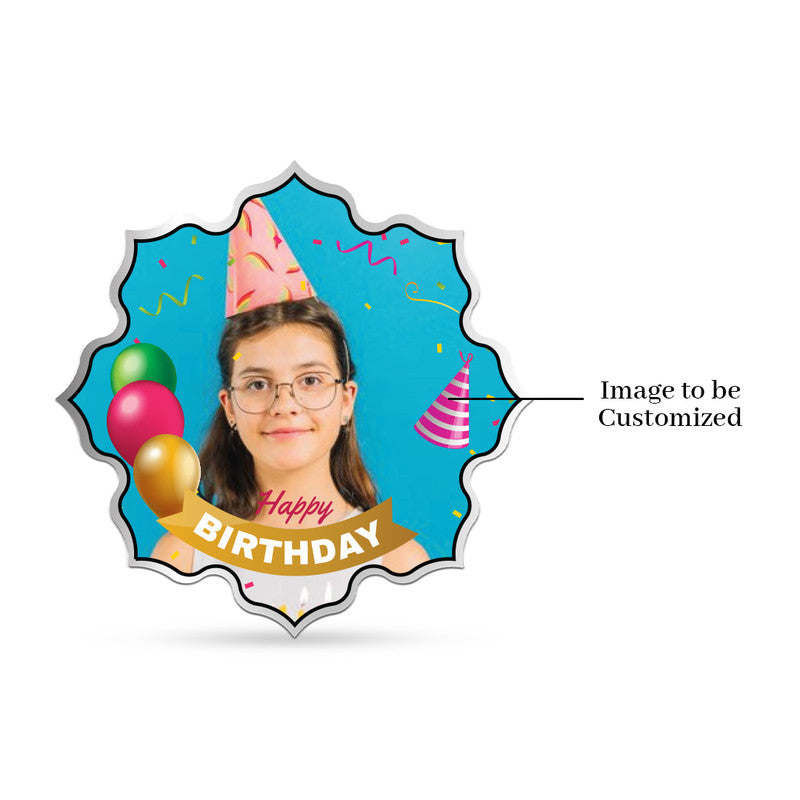 Lotus shape 999 silver coin with customised birthday photo.