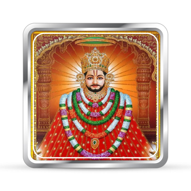 Pure Silver Square Coin Featuring Baba Khatu Shyam Ji – Front Design Close-Up