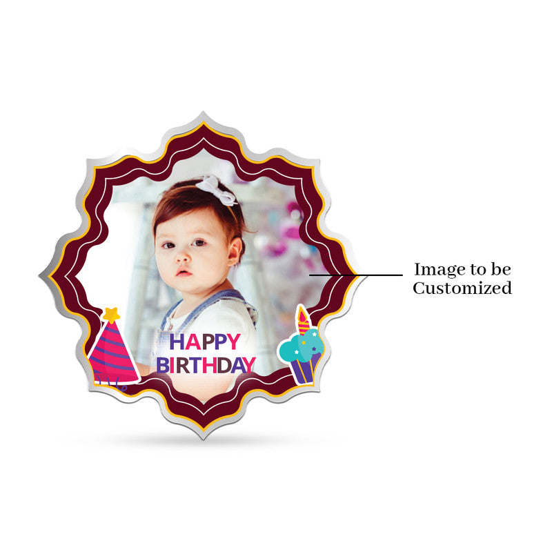 Lotus shape 999 silver coin with customised Bundle of Joy newborn photo.