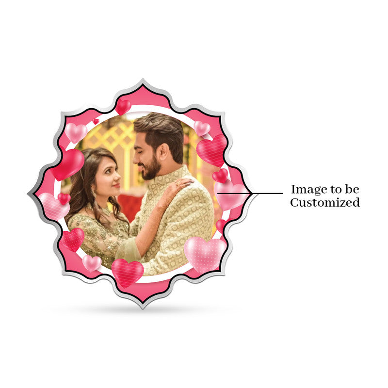 Lotus-shaped pure silver 999 personalized wedding coin featuring couple photo with vibrant floral design