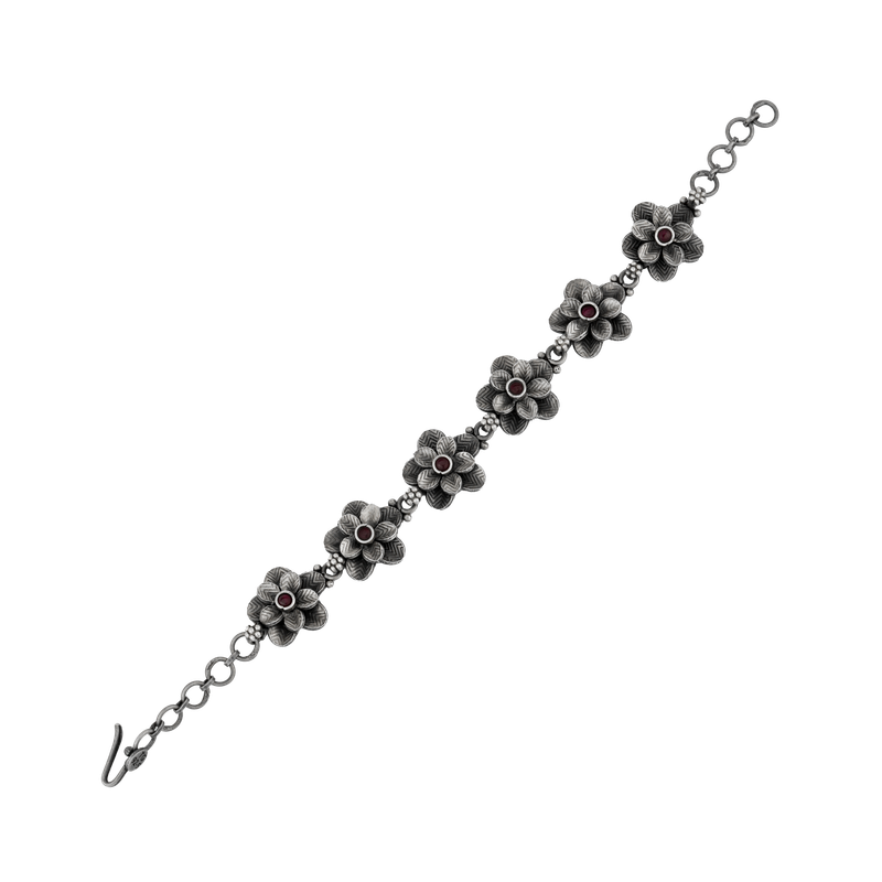 Vintage Silver Flower Chain Bracelet