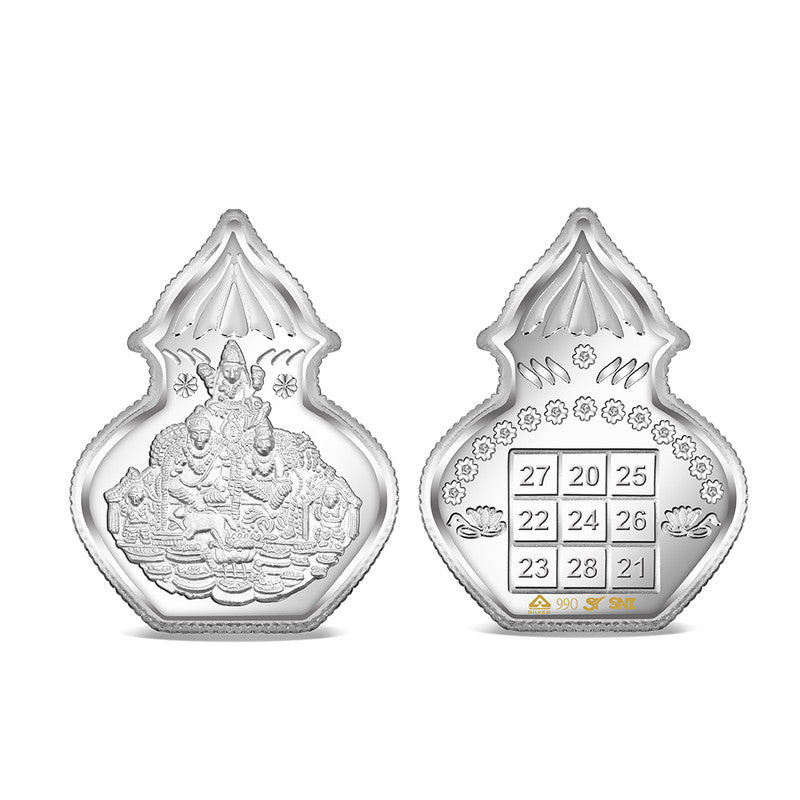 Kalash Lakshmi Ji 999 Pure Silver Kalash-Shaped Coin – Front and Back View
