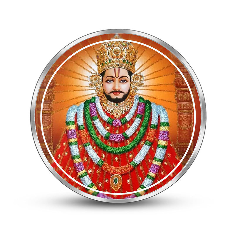 Pure Silver Round Coin Featuring Baba Khatu Shyam Ji – Front Design Close-Up