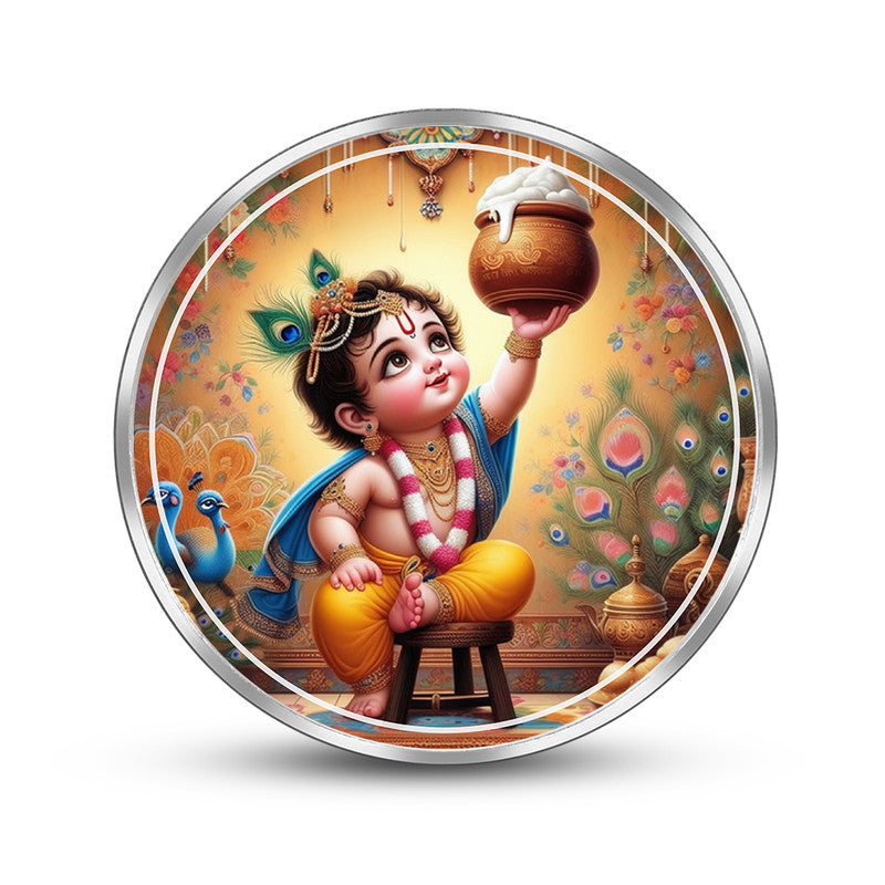 Bal Krishna 999 Pure Silver Coin Spiritual Design frontside
