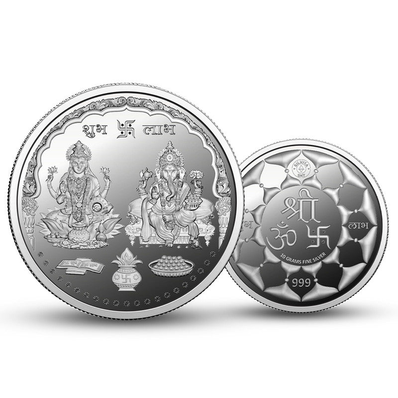 Lakshmi Ganesh Ji 999 Pure Silver Round Coin – Front and Back View