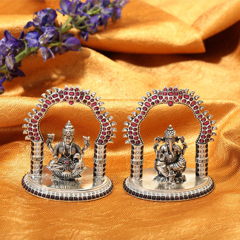 925 Silver Temple Puja Lakshmi Ganesh JI Idol
