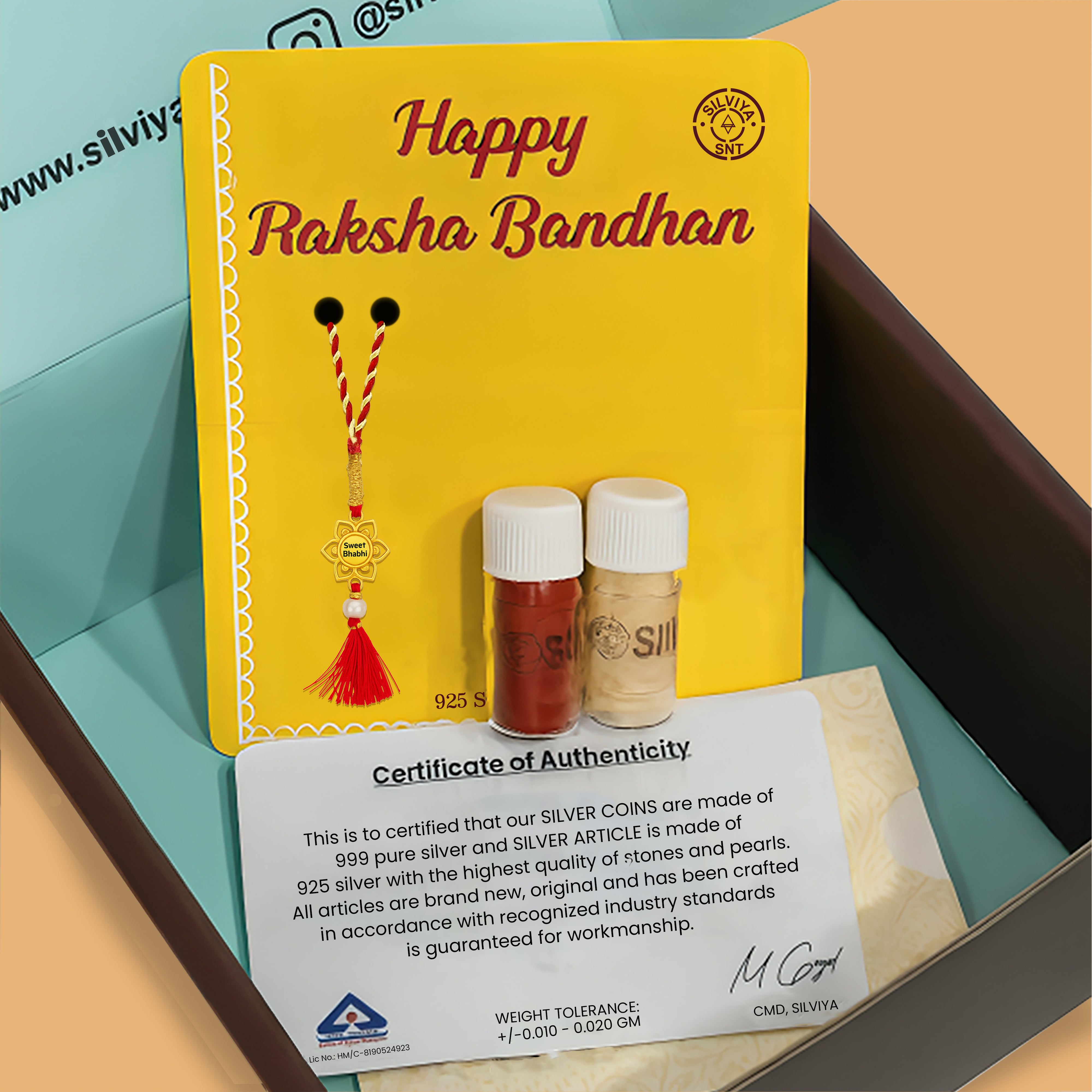 Silver Sweet Bhabhi Lumba Rakhi For Bhabhi