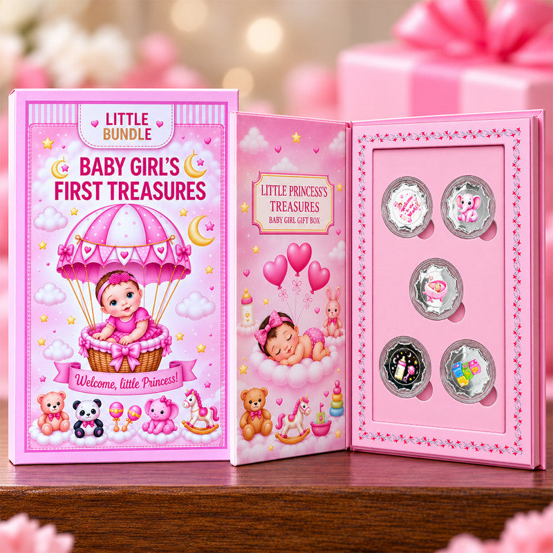 New Born Baby Girl 999 Pure 5 Silver Coin Set