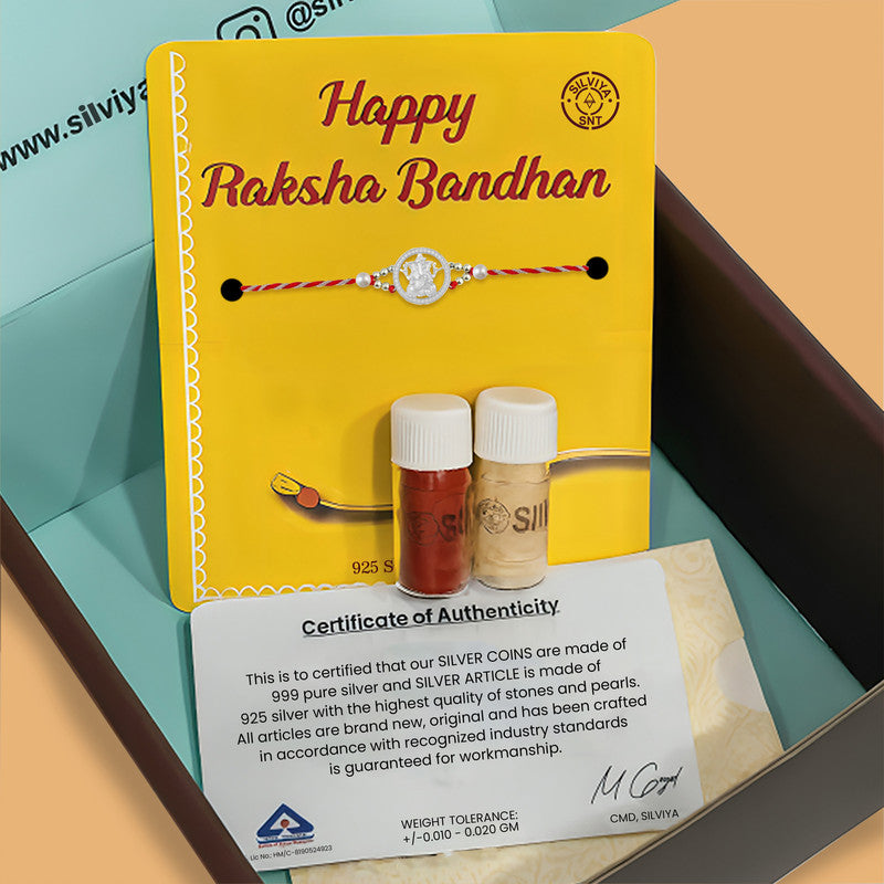 Silver Lord Ganpati Rakhi with stone For Brother