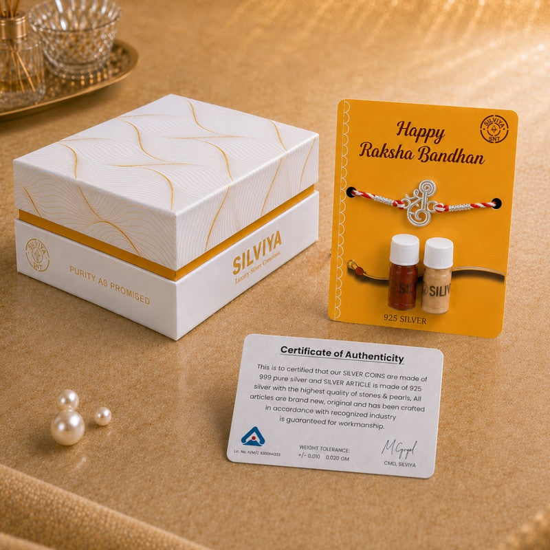 Silver Little Feet Rakhi for Brother with Roli Chawal