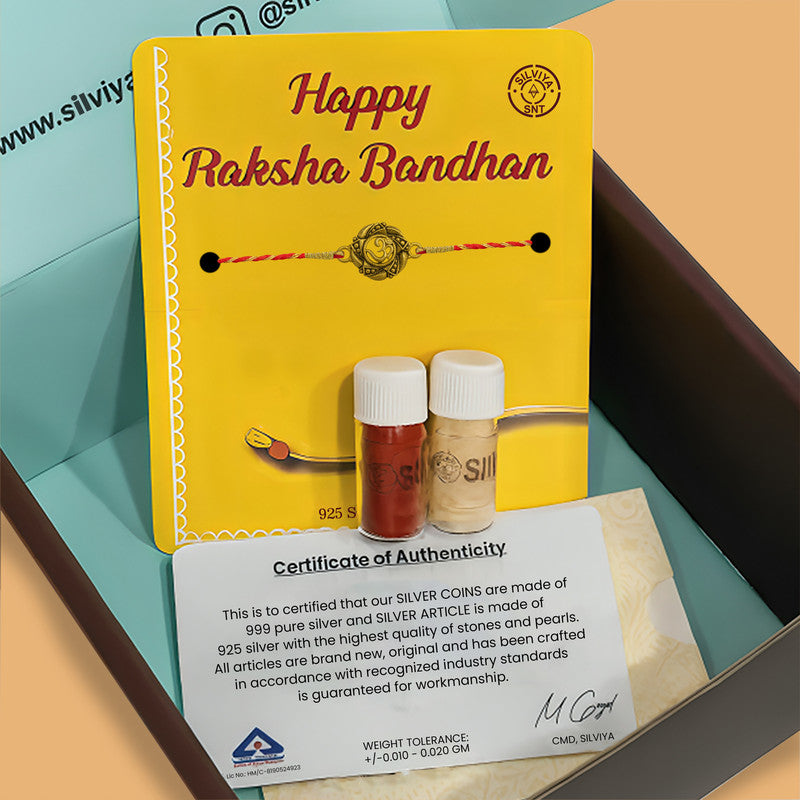 Silver Om with Leaf Rakhi For Brother