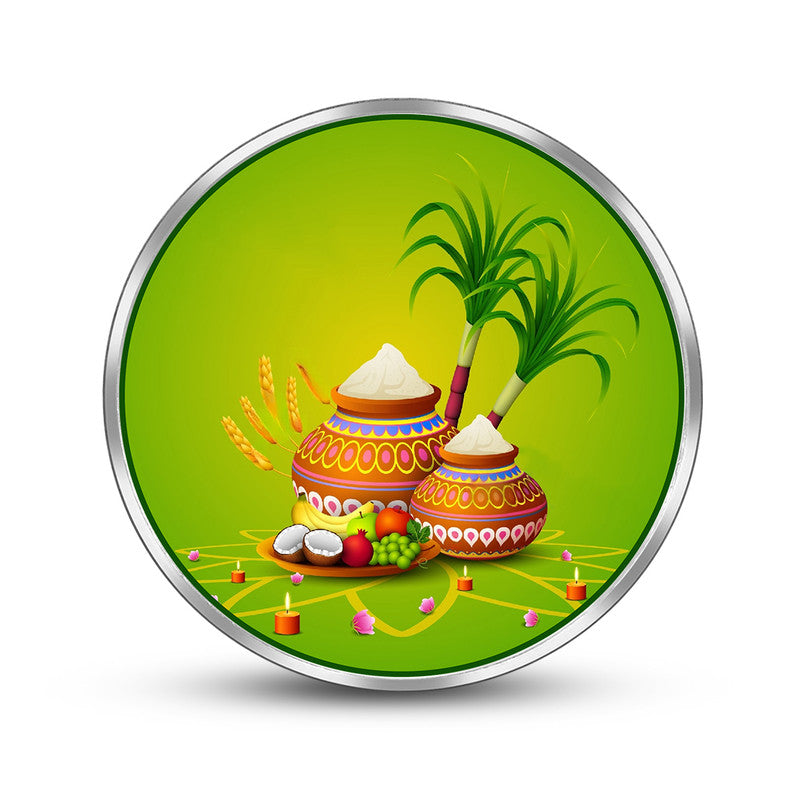 Happy Pongal Festival 999 Pure Silver Coin Round