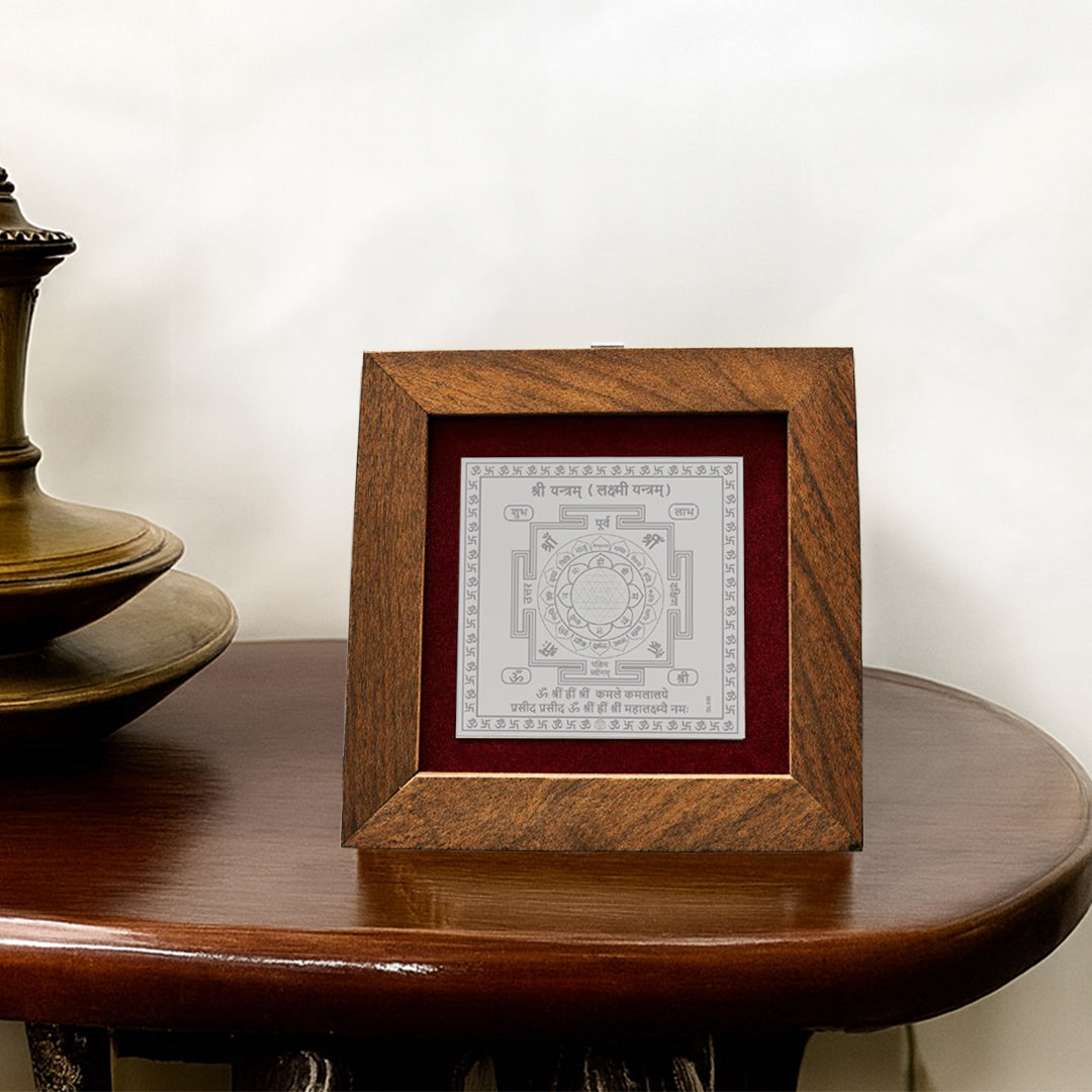 999 Pure Silver Lakshmi Shree Yantra With Wooden Frame