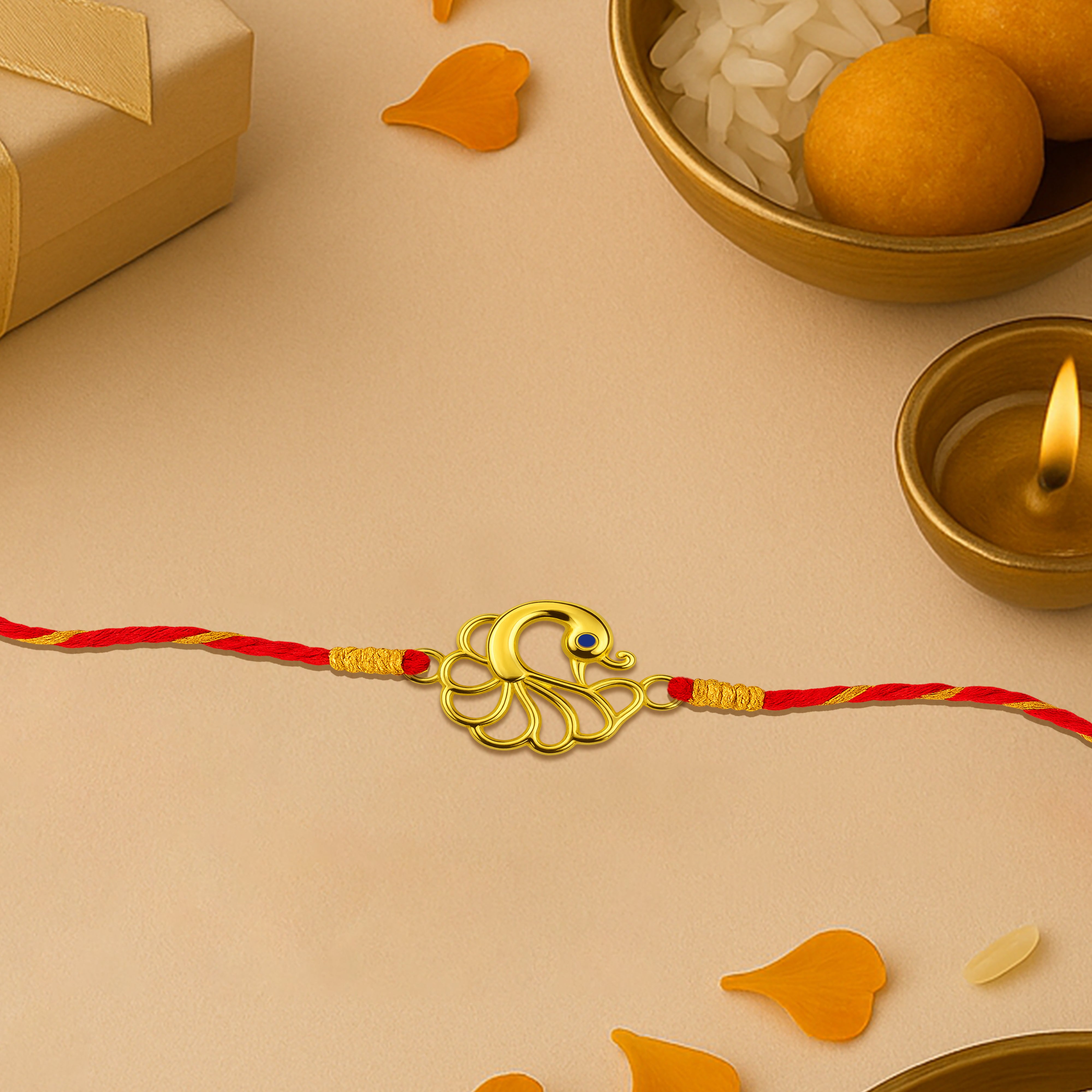 Silver rakhi for brother with peacock design – original silver rakhi design with price for Raksha Bandhan