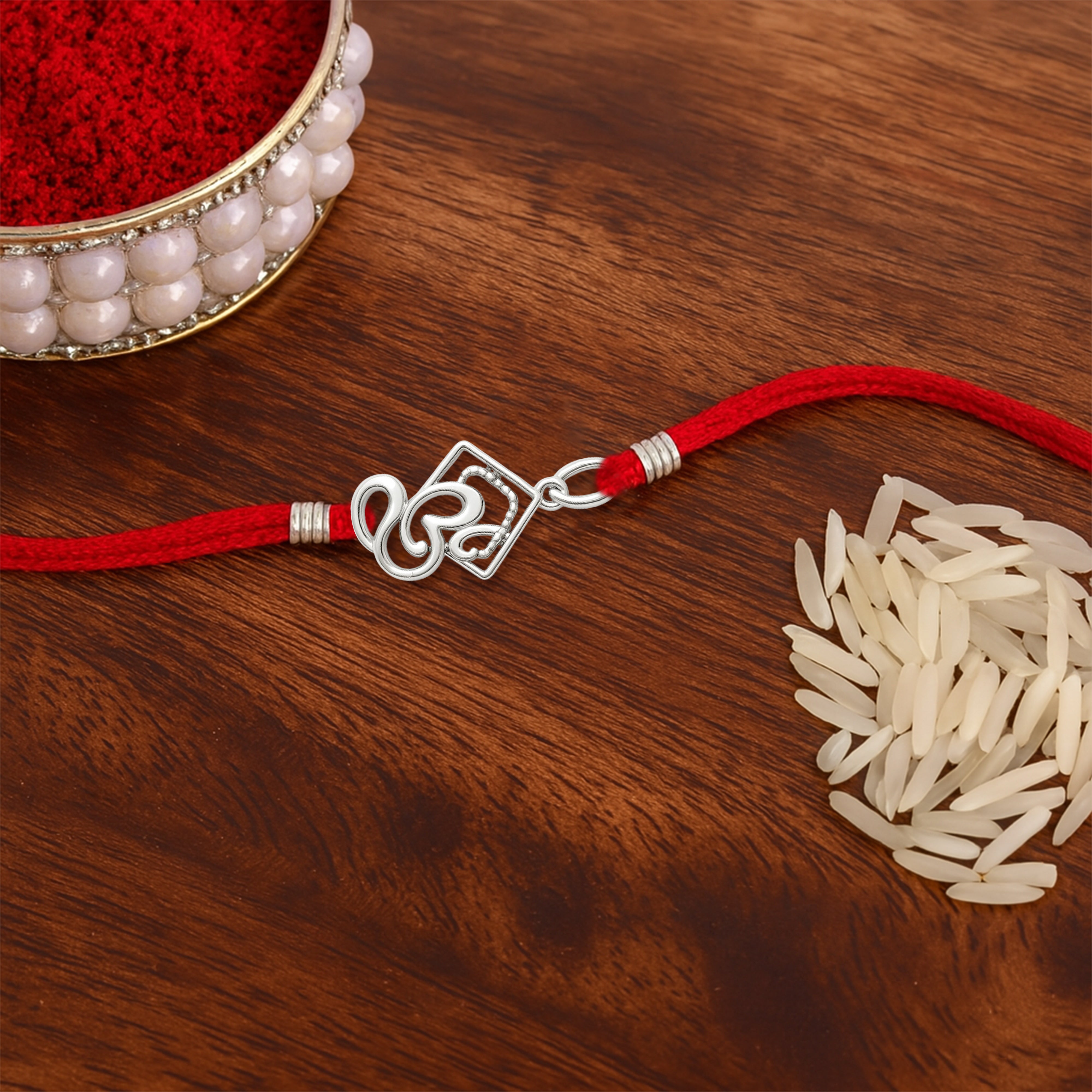 Silver Om Cum Pendant Rakhi For Brother