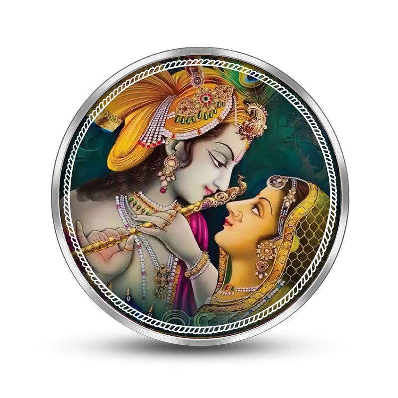Radha Krishna Peacock Feather 999 Pure Silver Coin Design frontside