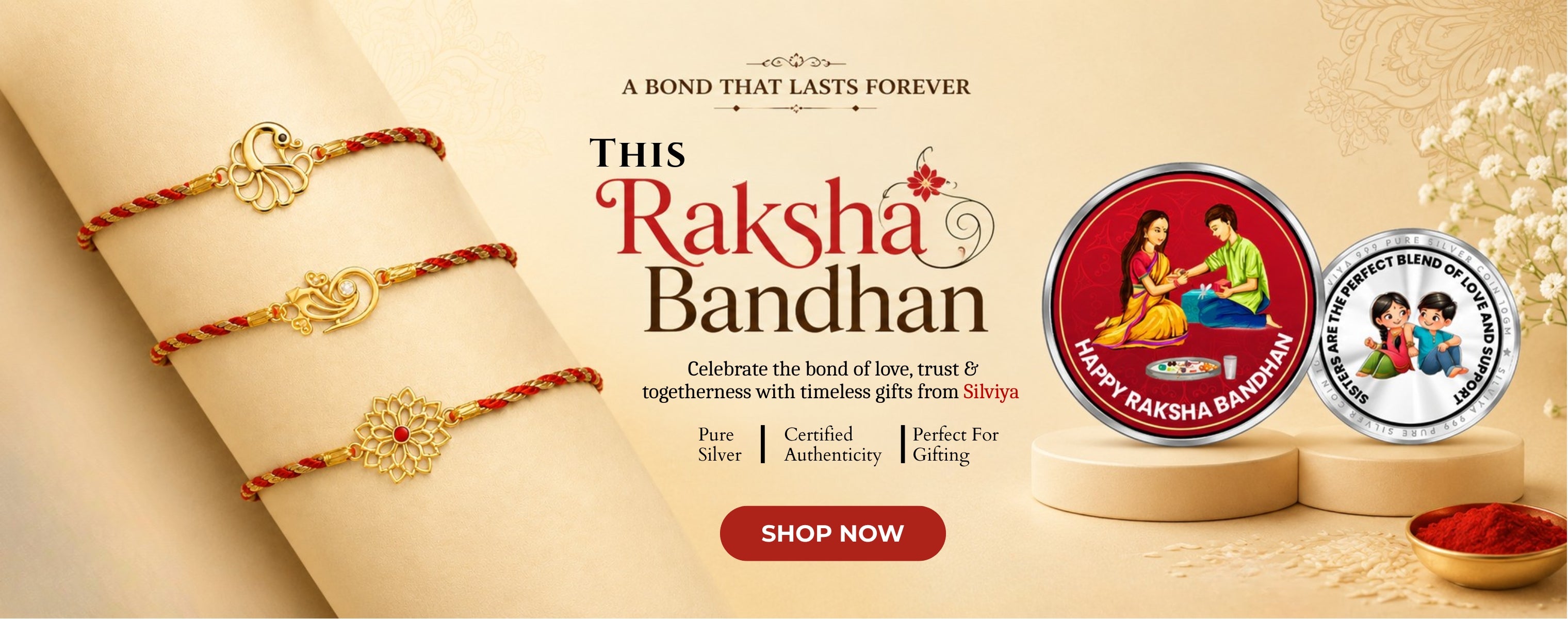silver coin or silver rakhi raksha bandhan banner