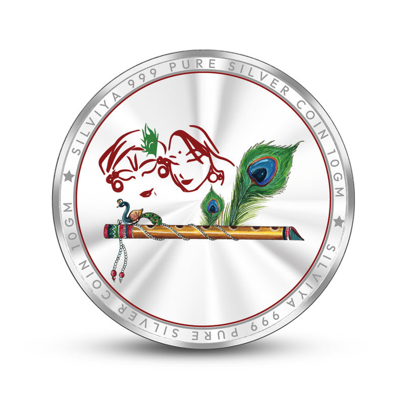 Radha Krishna Mor Pankh 999 Silver Coin Round Frame backside