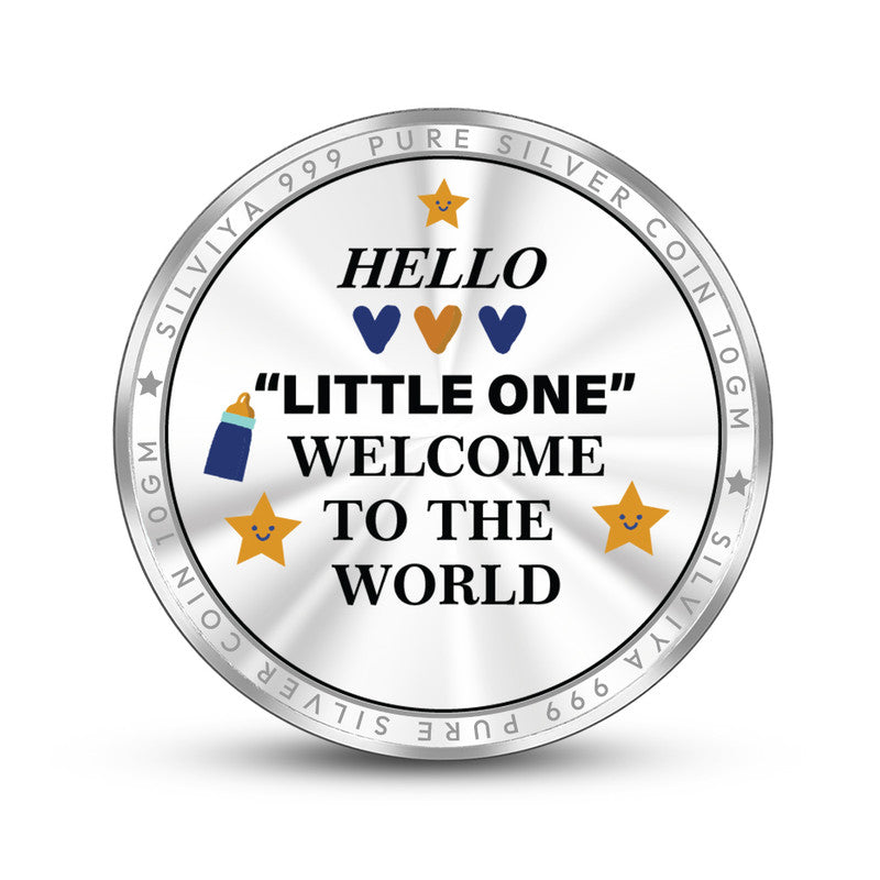 Backside view of round 999 pure silver new born baby coin with polished finish.