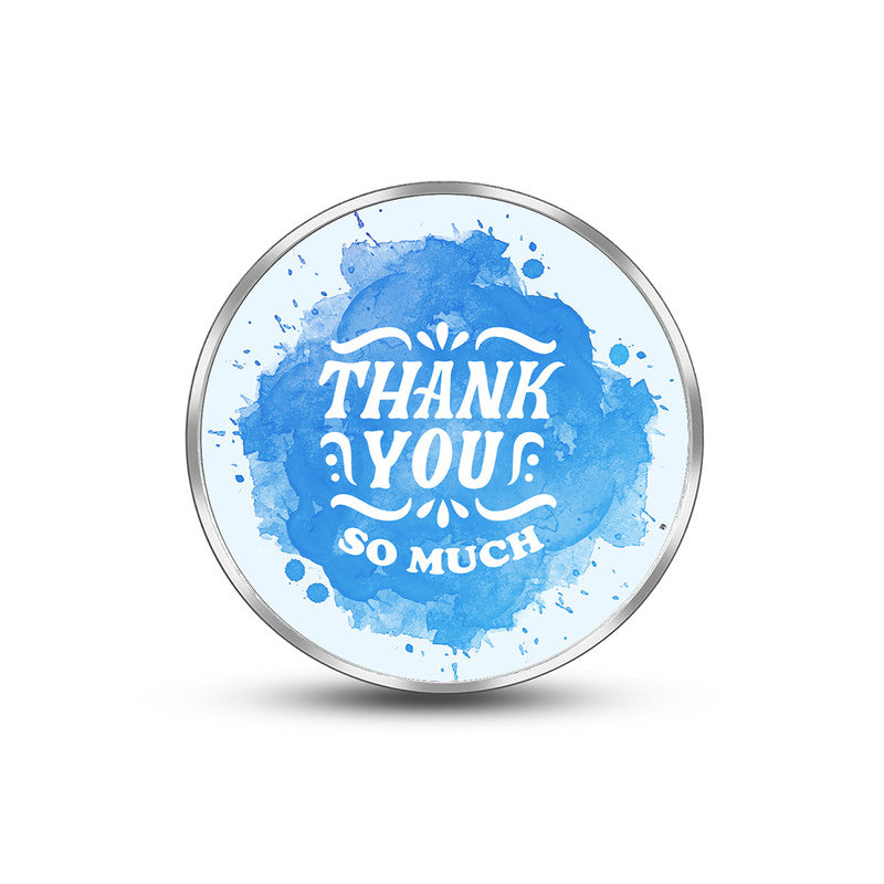 Round 999 silver coin with customised business thank you design.