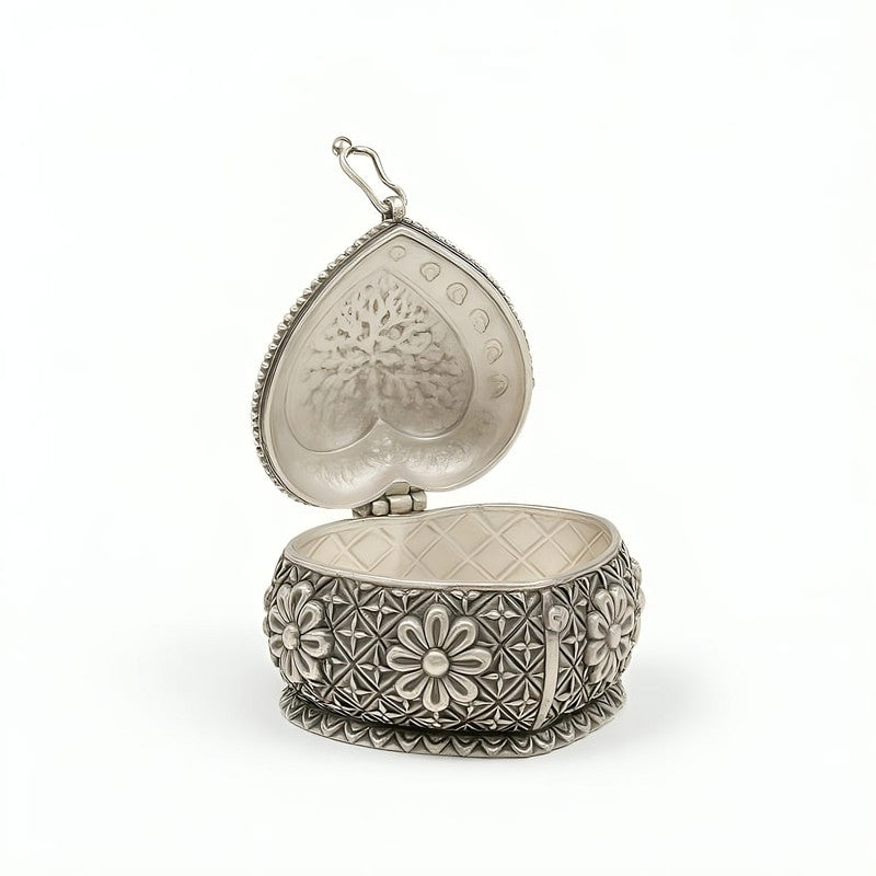 925 Silver Heart Shape Flower Design Engraved Sindoor Box
