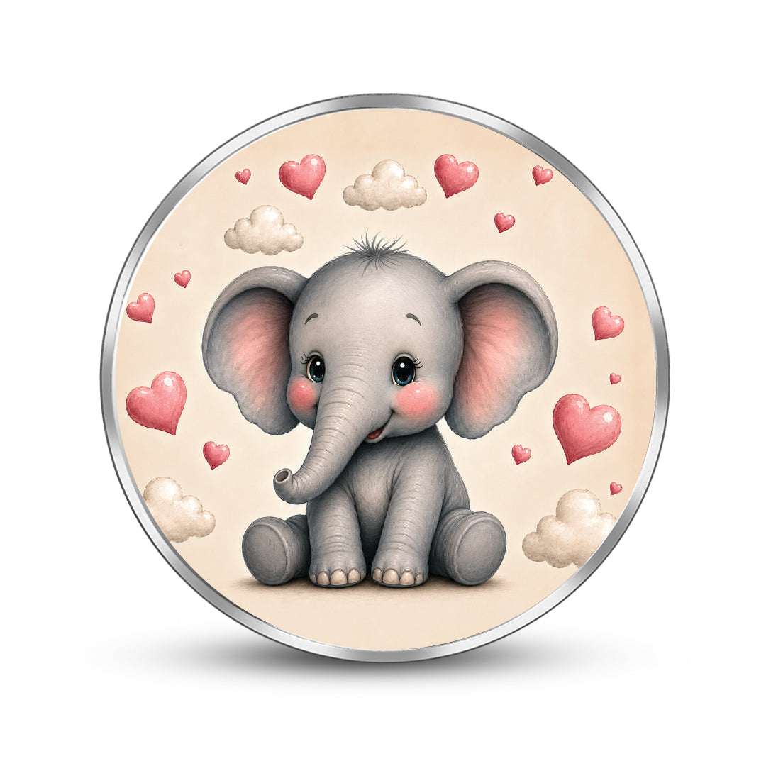 Newborn 999 Pure Silver Coin Elephant Design Round Shape