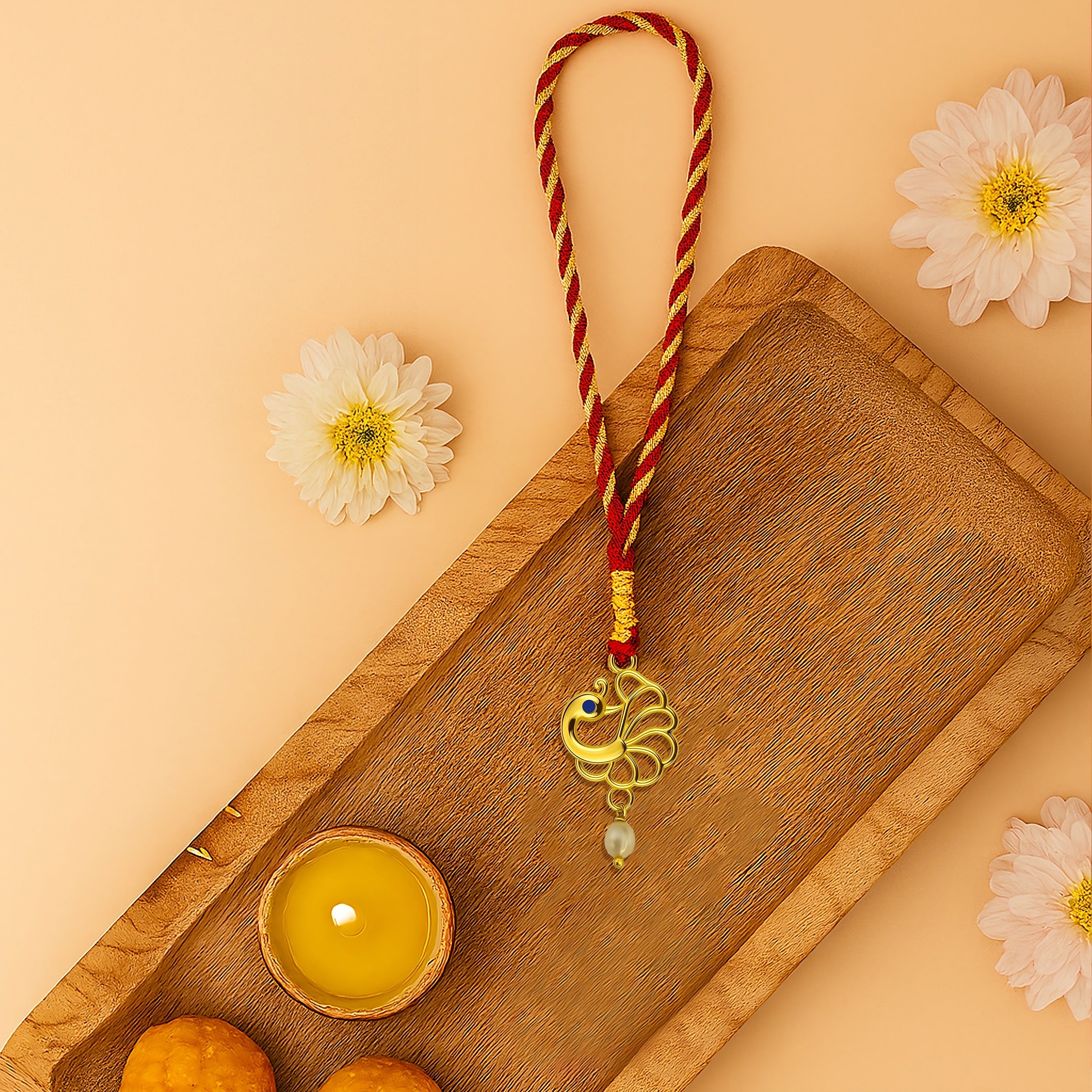 Silver rakhi for bhabhi with peacock Lumba design – original silver rakhi and silver rakhi design with price for Raksha Bandhan