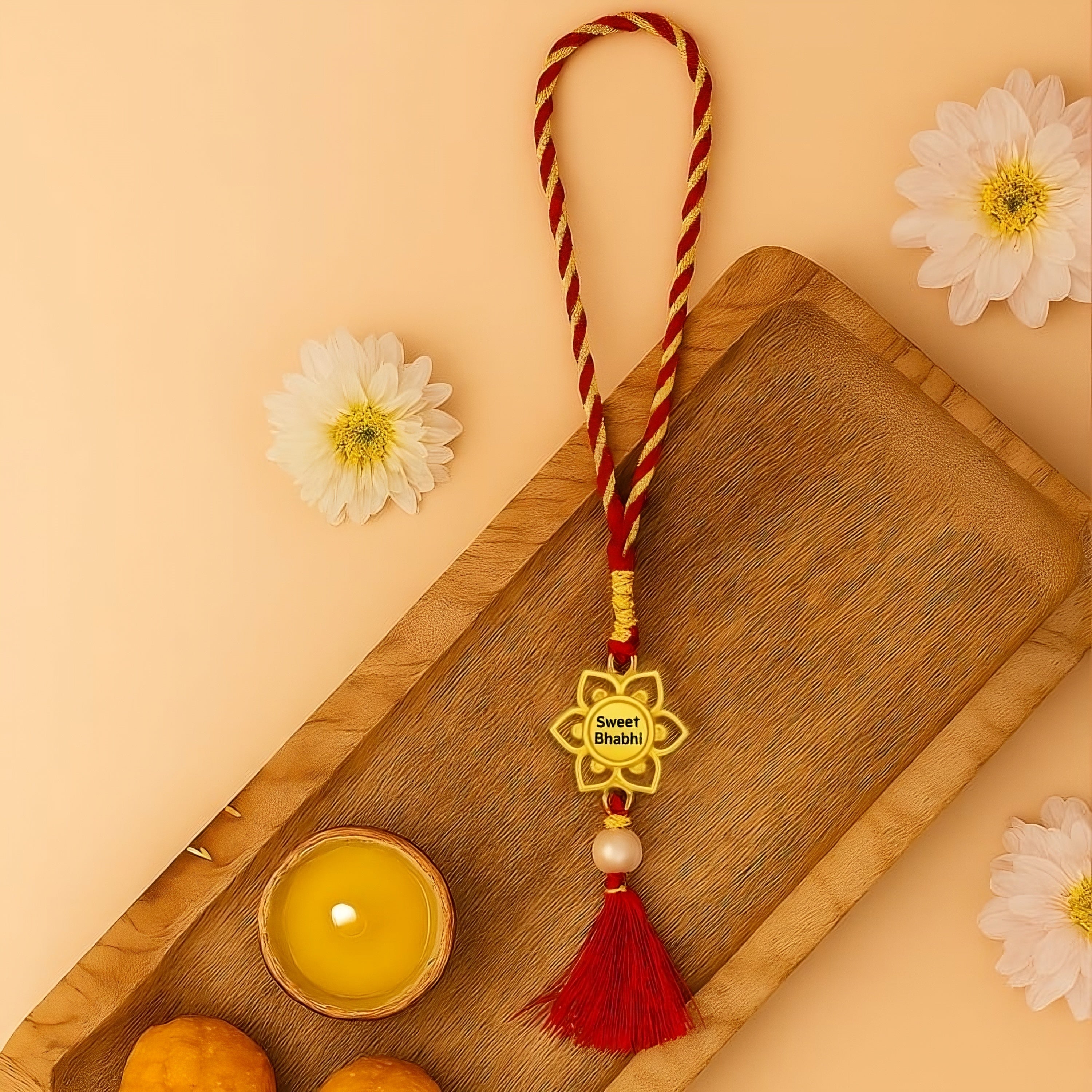 Silver rakhi for bhabhi with sweet Lumba design – original silver rakhi with intricate silver rakhi design for Raksha Bandhan