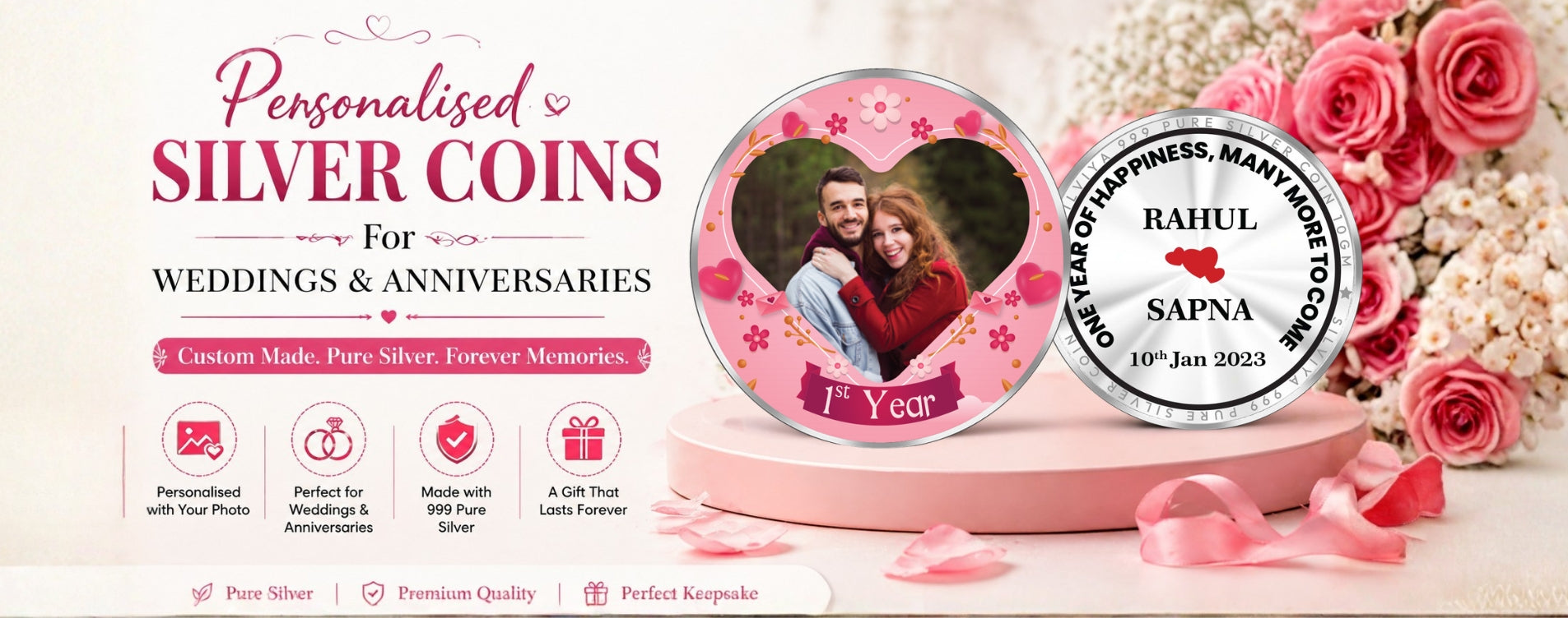 Personalised Silver Coins for Weddings & Anniversaries