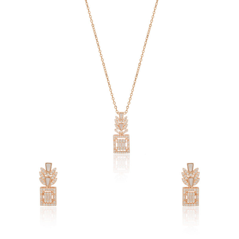 925 Silver Sparkling Square Pendant Set