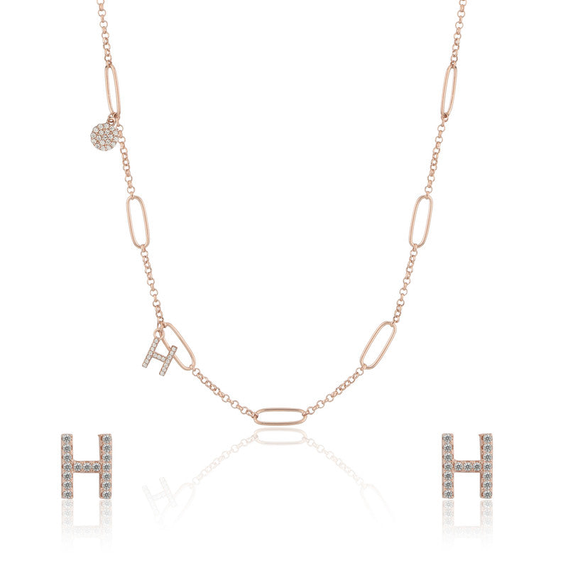 925 Silver Initial H Rose Gold Necklace