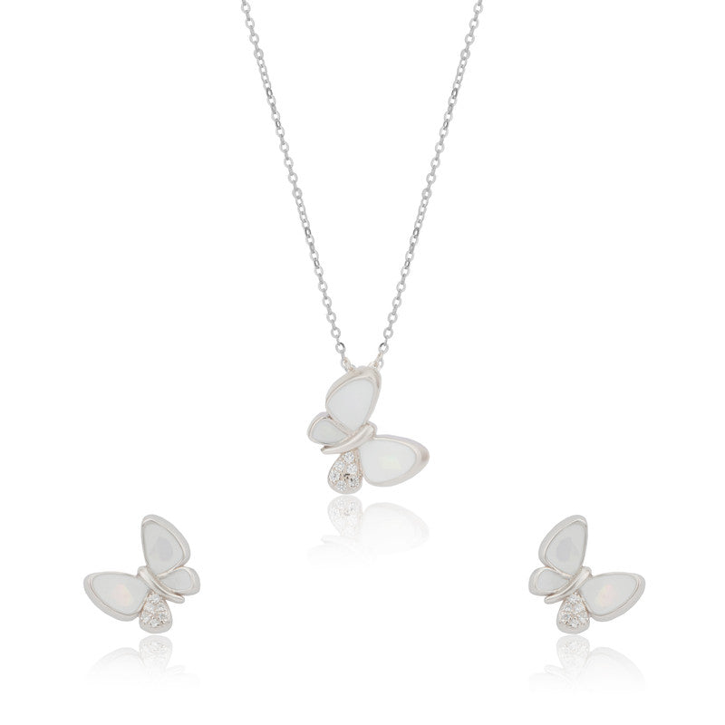 925 Silver Butterfly Pendant & Earrings