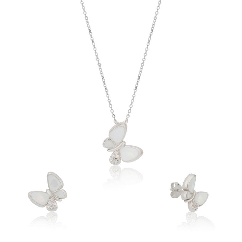 925 Silver Butterfly Pendant & Earrings