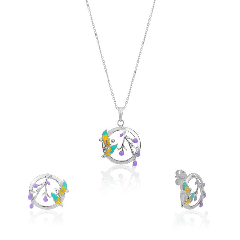 925 Silver Cute Flower Pendant Set