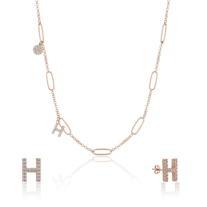 925 Silver Initial H Rose Gold Necklace