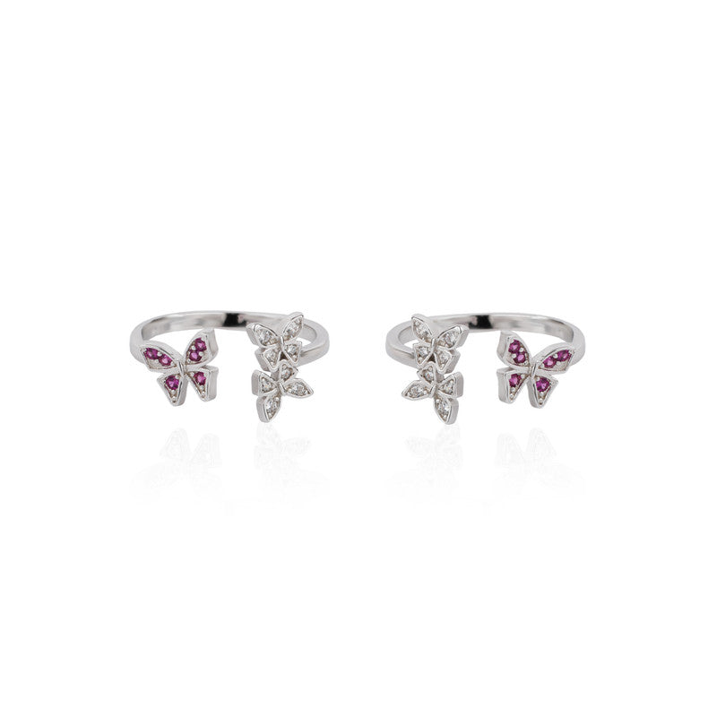 925 Silver Pink Butterfly Toe Ring