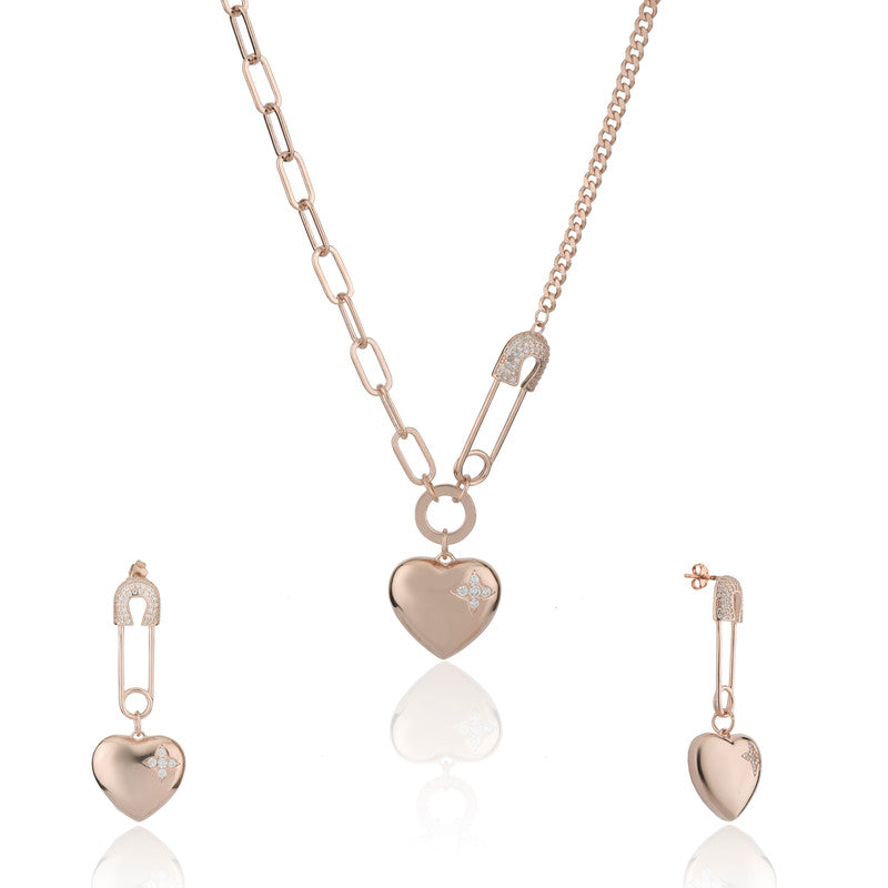 925 Silver Heart Rose Gold Set