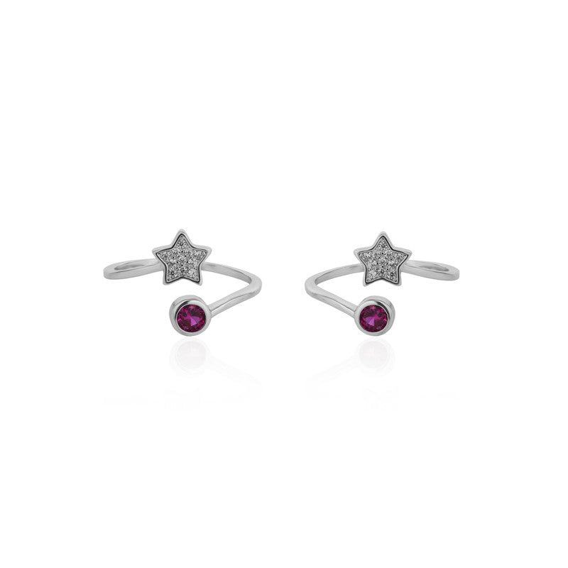 925 Silver Star & Pink Gemstone Toe Ring