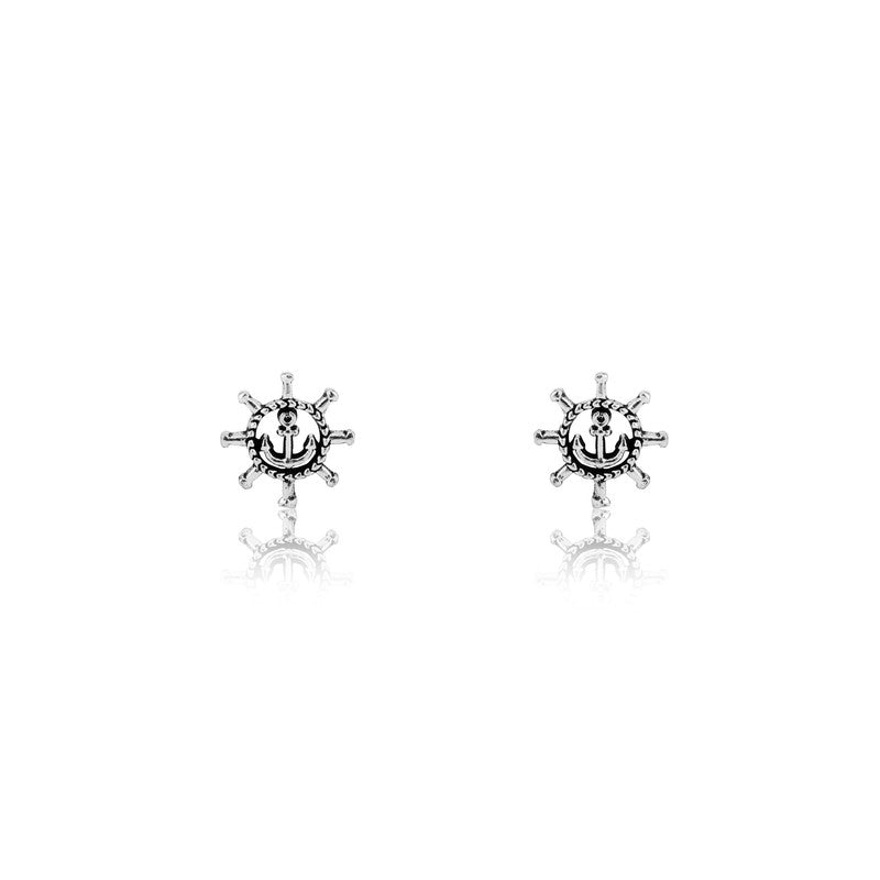 Sterling Silver Ship Wheel Stud Earrings