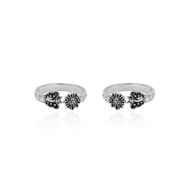 925 Silver Flower & Butterfly Antique Toe Ring