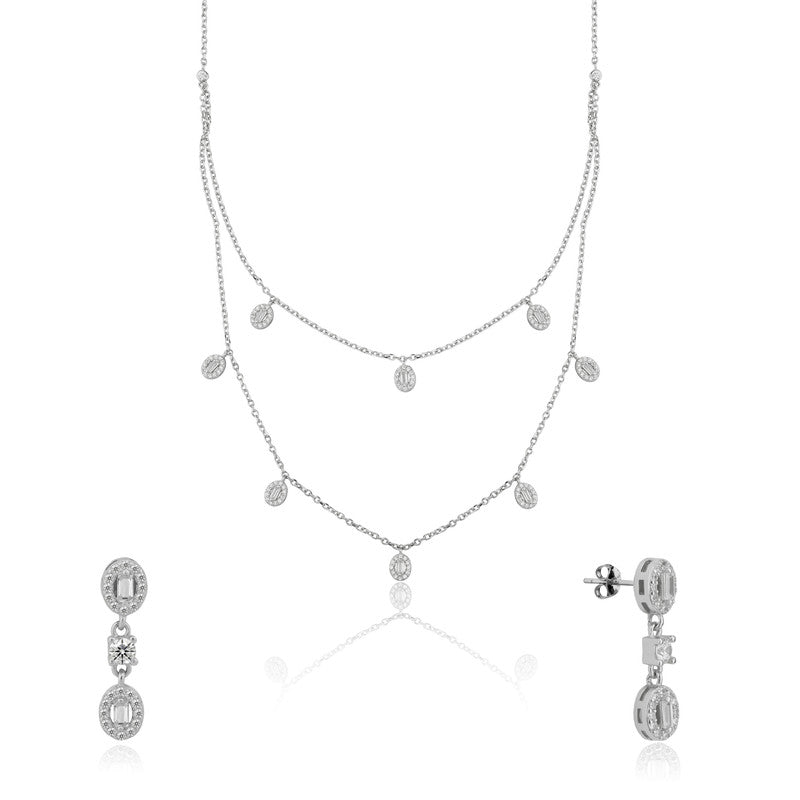 925 Silver Double Layered Oval Necklace