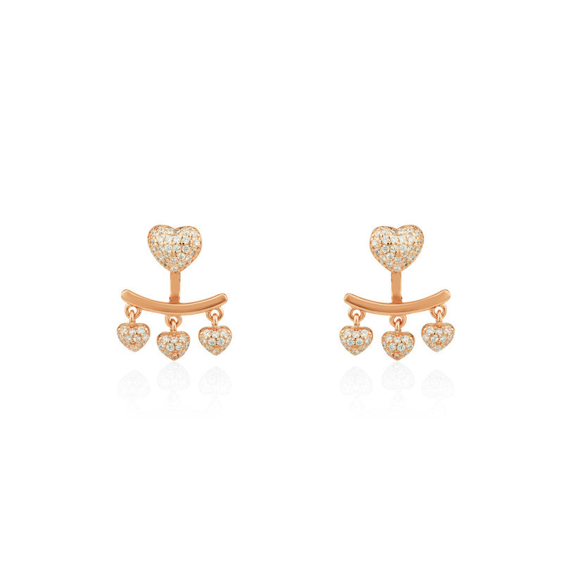 925 Silver Heart Tassel Rose Gold Earrings