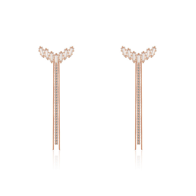 925 Silver Rose Gold Tassel Earrings